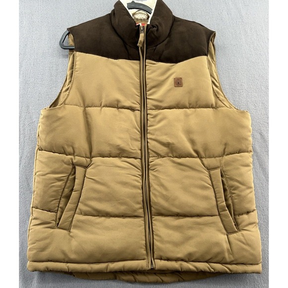 Coleman Puffer Vest Men's Medium Quilted Two Tone Faux Suede with Sherpa Collar - Picture 1 of 11